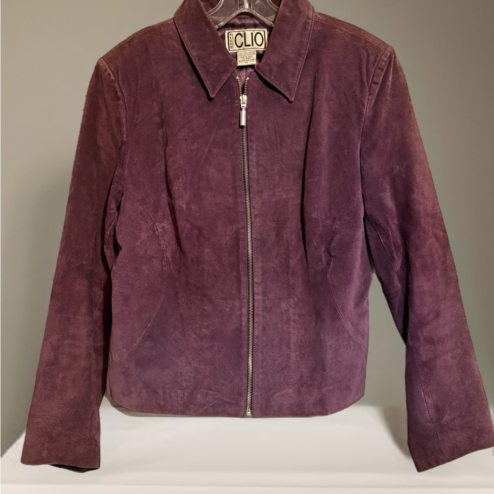 Vintage Clio Women's Deep Purple Leather Jacket - Picture 2 of 3
